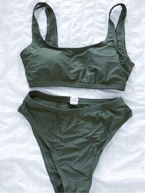 Olive Green Two-Piece high waisted Bikini Set